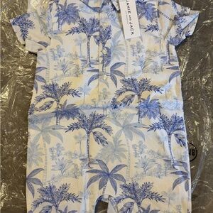 Janie and Jack Blue and White Tropical Print Romper